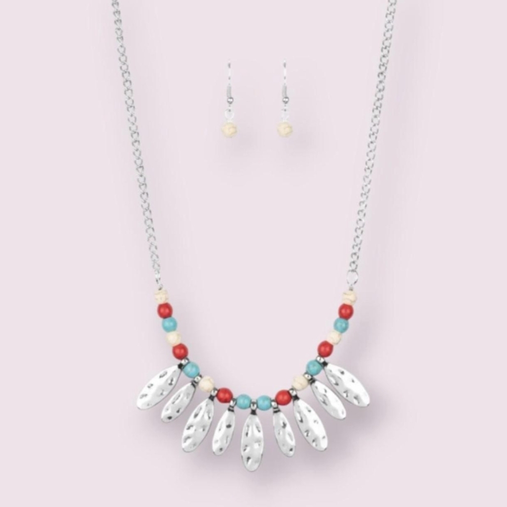 Vintage Paparazzi Silver and Red Necklace with Matching Earrings